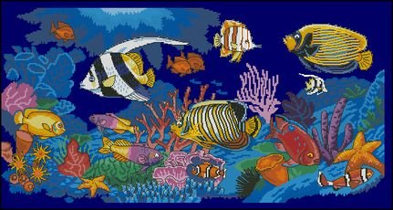 Схема вышивки крестиком - аквариум и рыбки, подводный мир